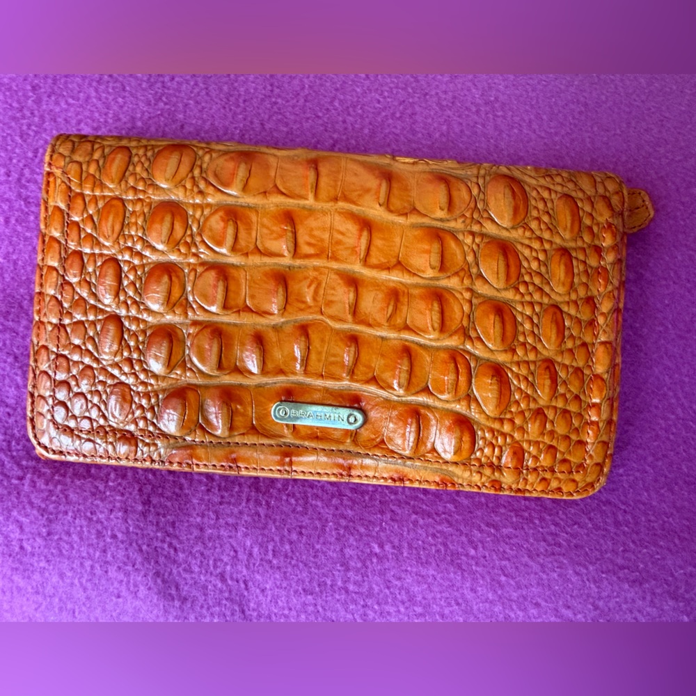 Brahmin Orange Croc Embossed leather Clutch/ Wallet